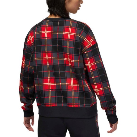 Jordan Brooklyn Plaid Fleece Crew Fire Red Dark Driftwood - Picture 3 of 5